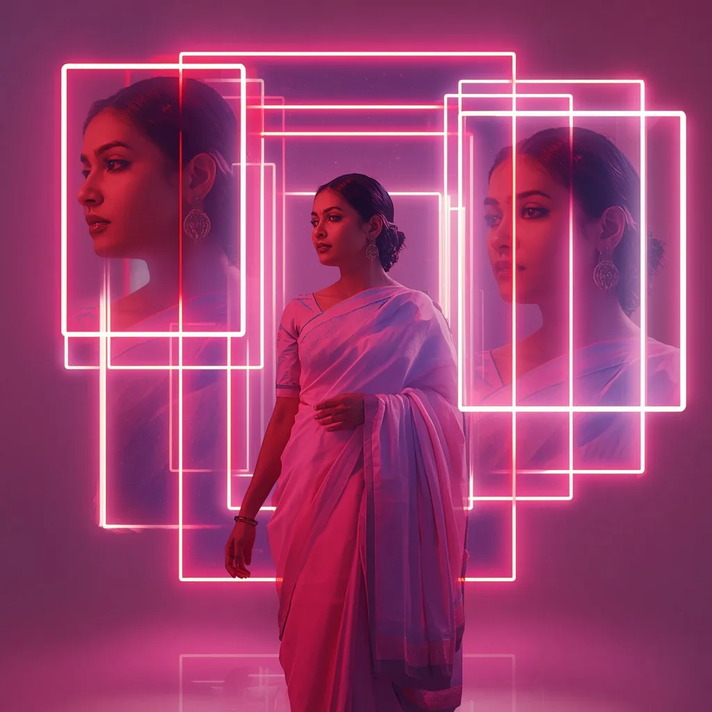 Neon Frames Box Collage Saree