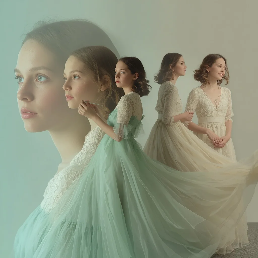 Artistic Timeline Photo of a Beautiful Girl's Creative Self-Discovery – elegant girls vintage ai prompts – AI generated example