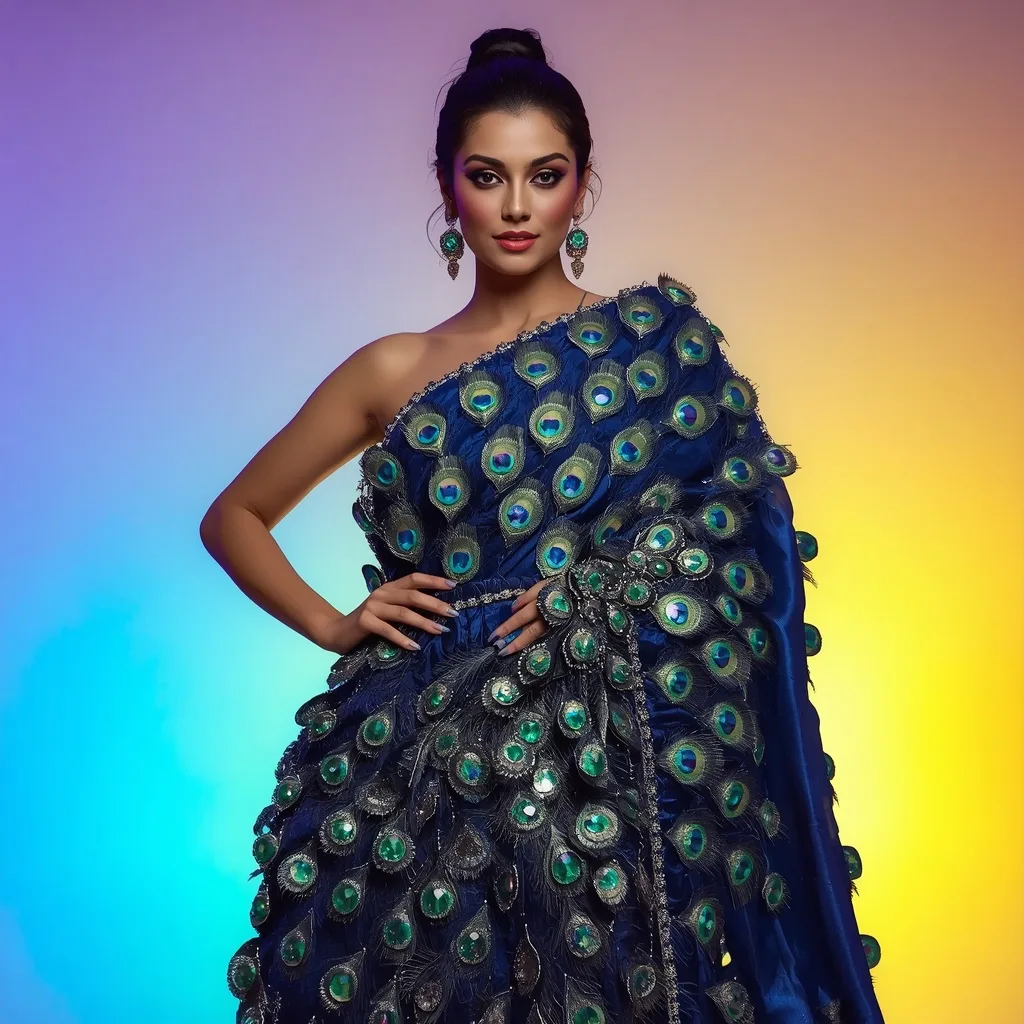 Heavy 3D Metallic Peacock Saree – chatgpt saree in ai prompts – AI generated example