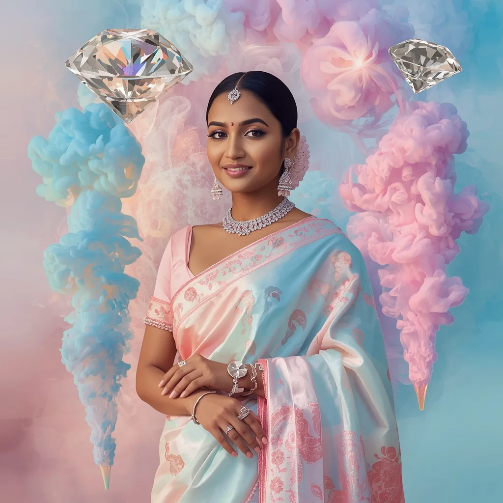 Flash-Freezing Diamond Smoke Saree Collage – chatgpt saree in ai prompts – AI generated example