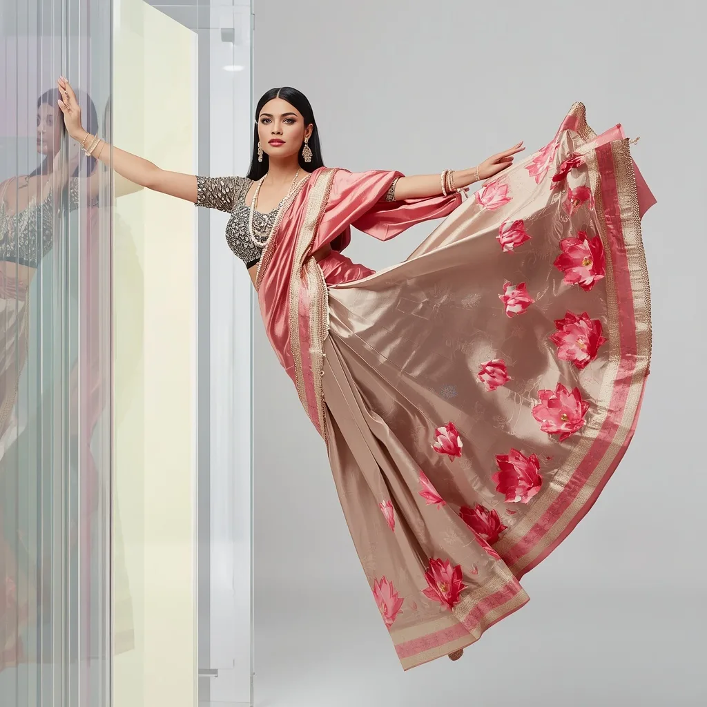 Polished Bismuth Saree with Chromatic Lotus – chatgpt saree in ai prompts – AI generated example