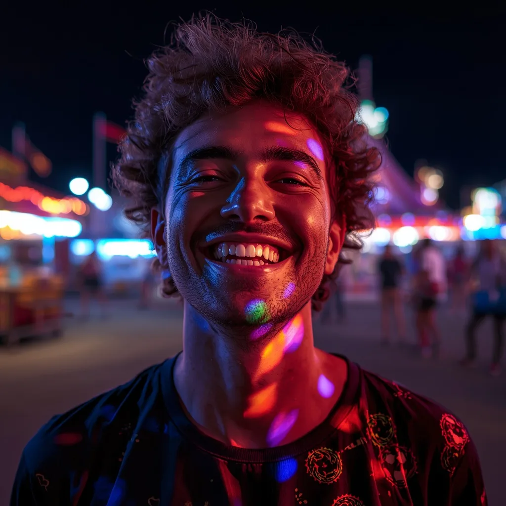 Vibrant Carnival Lights: A Joyful Night Portrait