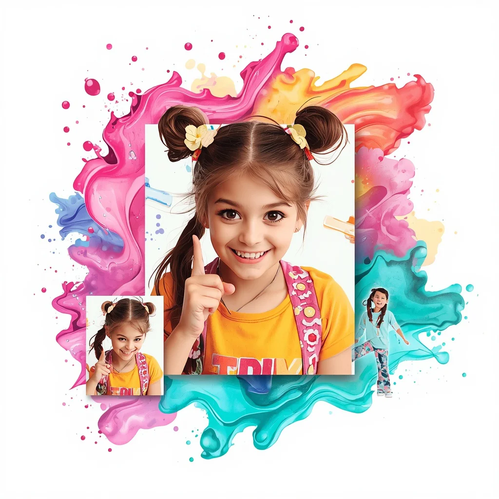 A Playful Collage of a Cute Girl with Flowing Ink Patterns and Watercolor Hues | prompt seen girl ai photo editing — AI image prompt