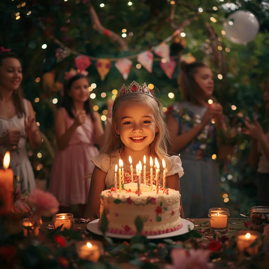 Cute Girl's Magical Birthday Party in a Secret Garden | retro style prompt for gemini girl copy and paste — AI image prompt