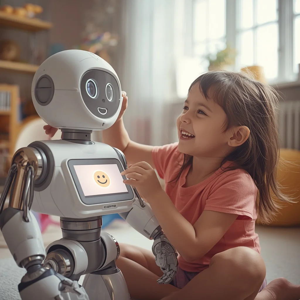 Cute Girl's Playful Interaction with a Friendly Robot Companion | new instagram trending photo editing prompt — AI image prompt