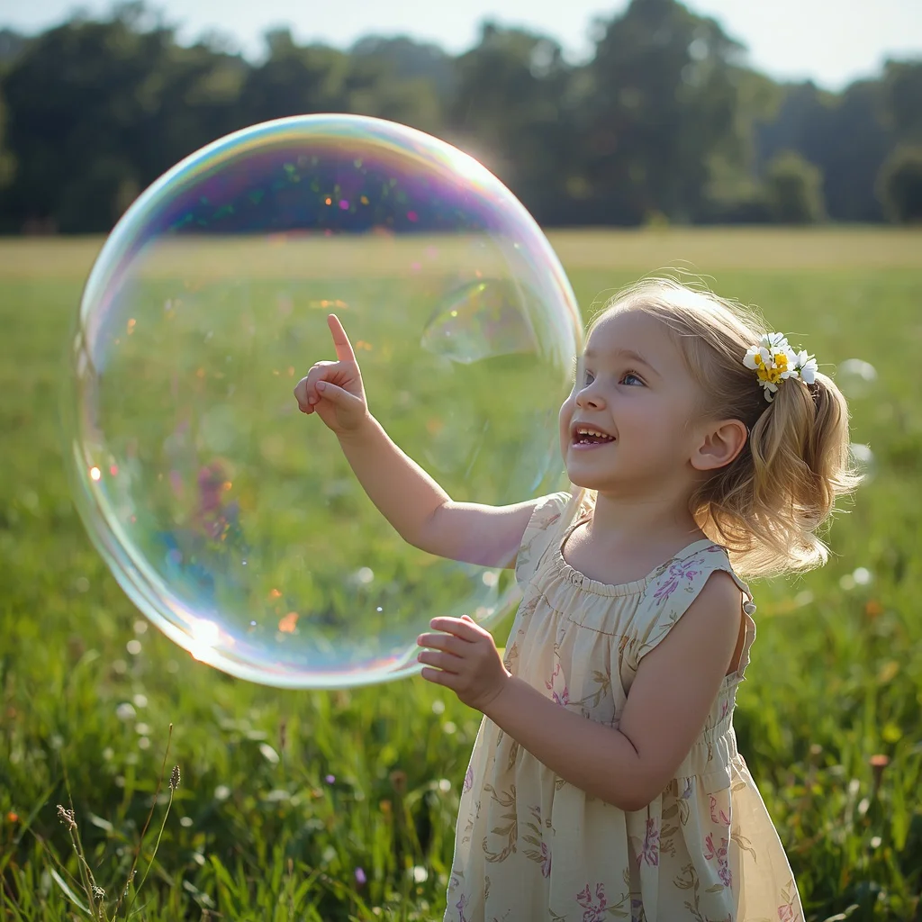 Young Girl's Whimsical Interaction with a Giant Bubble | prompt for wedding — AI image prompt