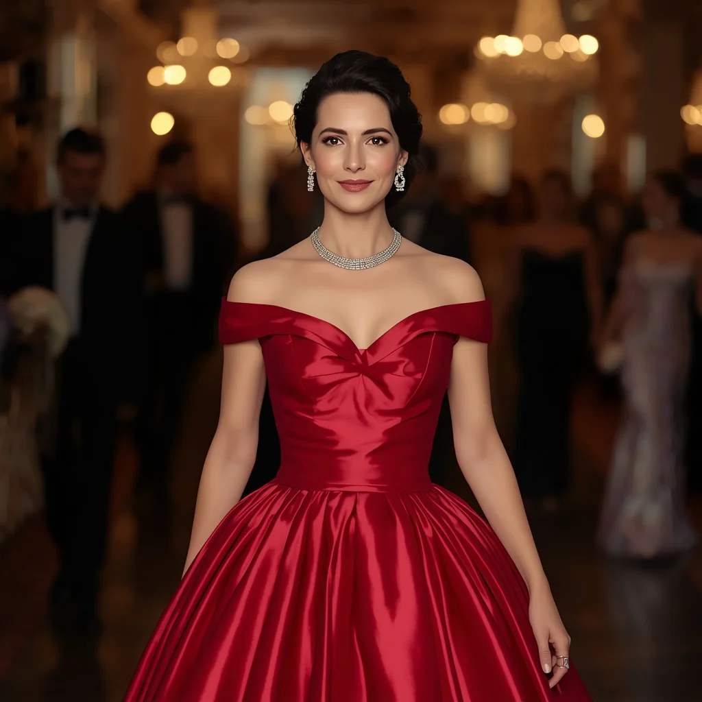 Sophisticated Charity Gala in a Classic Red Ball Gown — AI image prompt