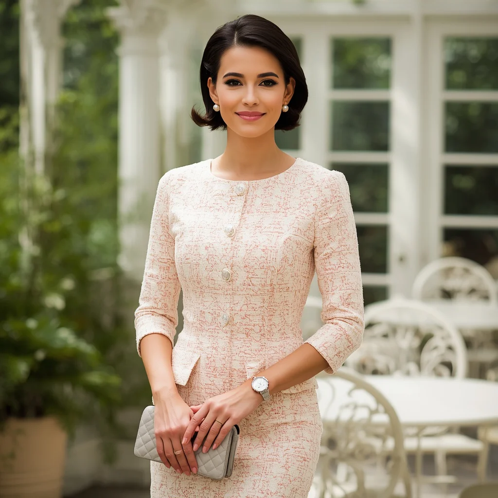 Sophisticated Tweed Mini Dress for a Daytime Event — AI image prompt