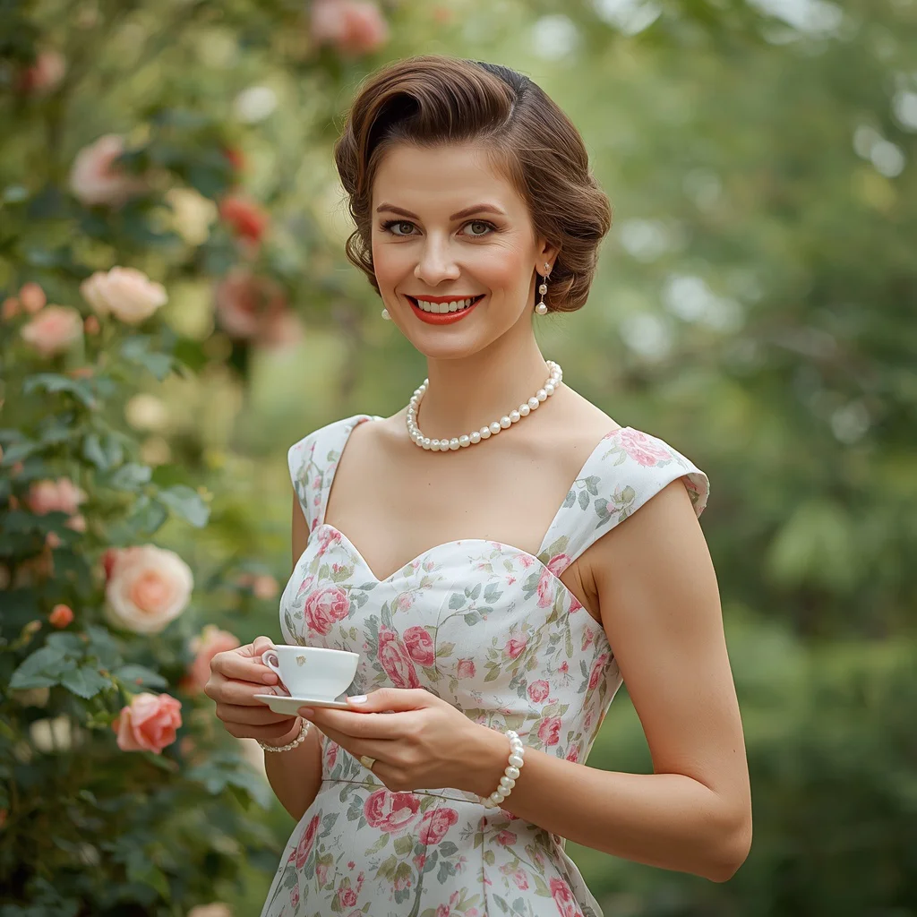 Vintage-Inspired Midi Dress at a Garden Soiree — AI image prompt